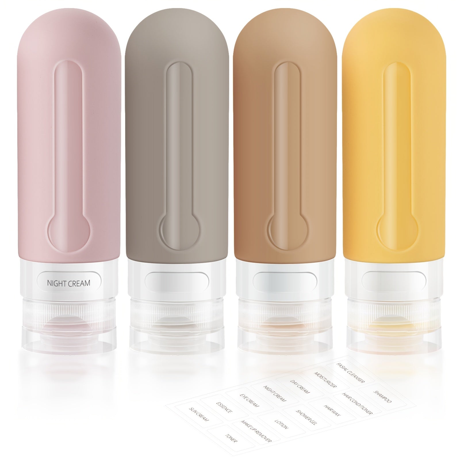 AMMAX 4 Pack Travel Bottles - BPA Free, Leak Proof, Refillable 3.3oz Tubs for Toiletries, Cosmetic Shampoo, Lotion & Soap, with Toiletry Bag