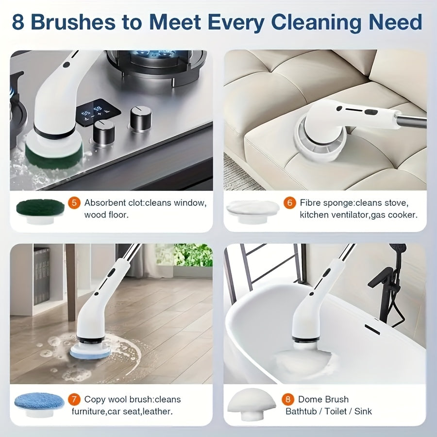 Electric Spin Scrubber, 2 Speeds, Cordless Power Spinning Cleaner Brush, Handheld Shower With 8 Replaceable Brush Heads+cleaner For Tile, Tub, Sink, Wall, Bathroom