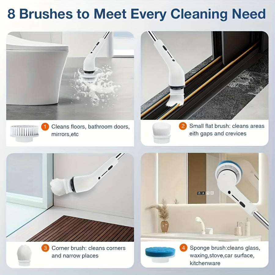 Electric Spin Scrubber, 2 Speeds, Cordless Power Spinning Cleaner Brush, Handheld Shower With 8 Replaceable Brush Heads+cleaner For Tile, Tub, Sink, Wall, Bathroom
