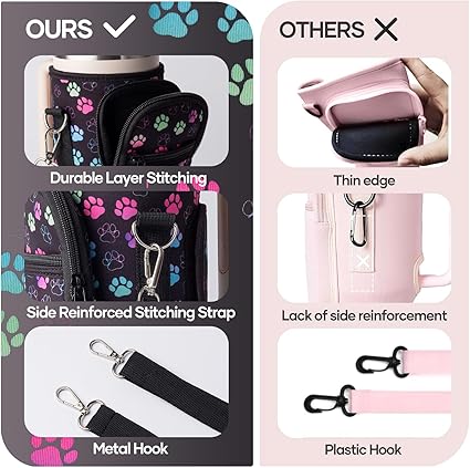 Insulated Water Bottle Sleeve for 30/40oz Cups with Handle & Multi-Pocket Design, Durable Tumbler Cover for Hiking, Travel, Picnic Accessories, Outdoor Gear for Men Women