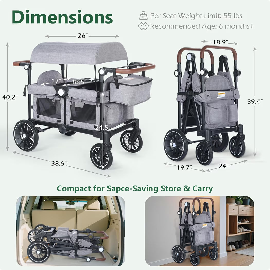 Osmika Foldable Wagon Stroller - All-Terrain Baby Stroller Wagon Outdoor (CP)