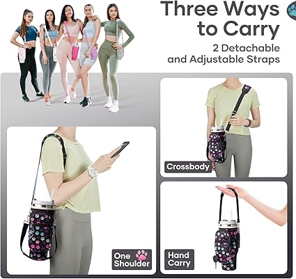 Insulated Water Bottle Sleeve for 30/40oz Cups with Handle & Multi-Pocket Design, Durable Tumbler Cover for Hiking, Travel, Picnic Accessories, Outdoor Gear for Men Women