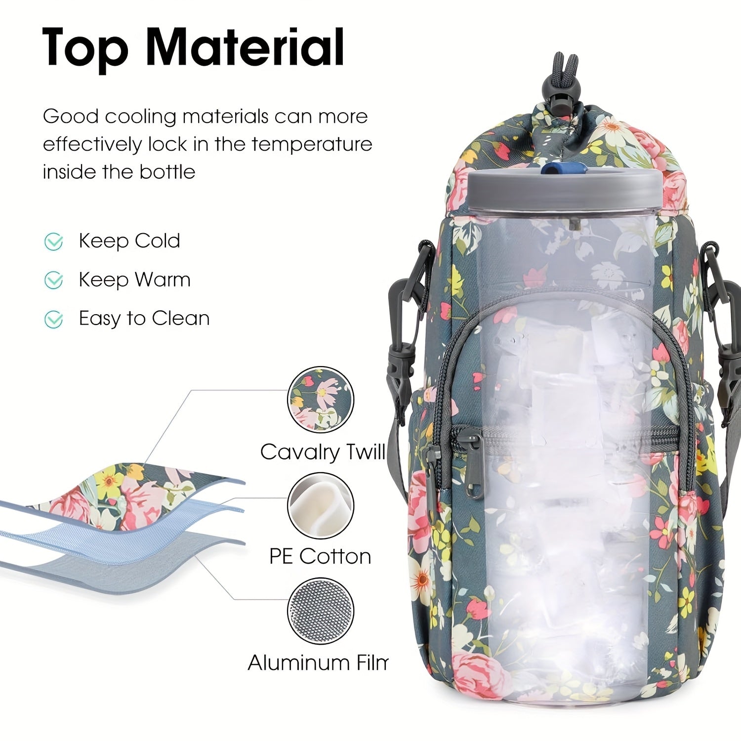 Water Bottle Carrier Bag with Phone Pocket for Stanley Cup 40/30oz,Insulated Neoprene Water Bottle Holder Cross-body Carrier Bag with Adjustable Shoulder & Handheld Strap