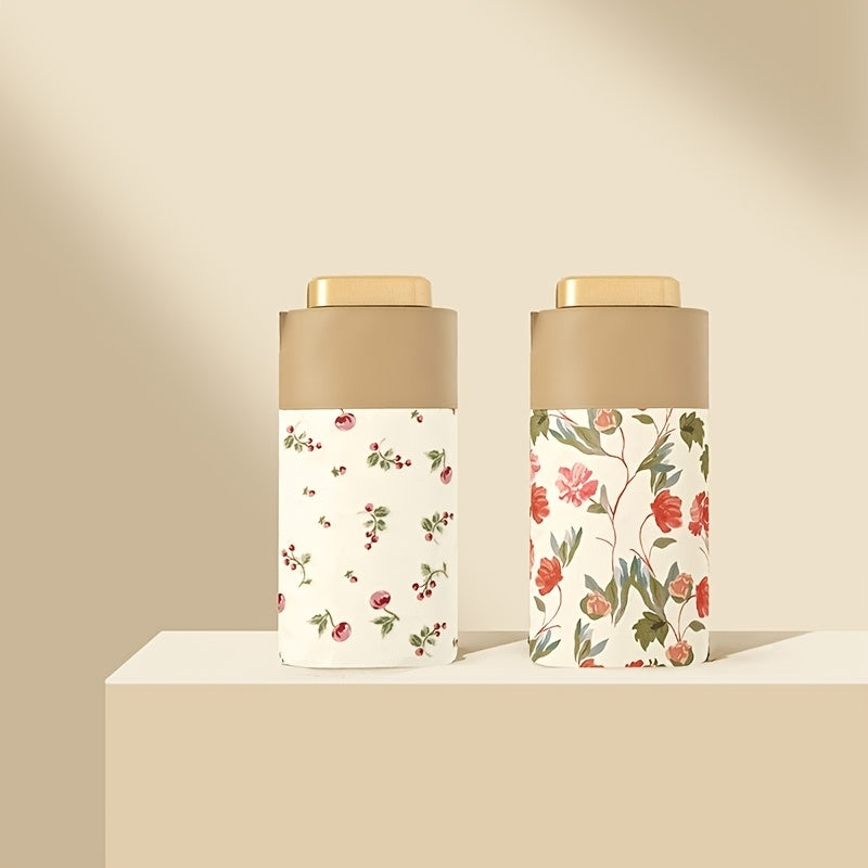 Foldable Umbrella Stylish Floral Card Design, Durable Iron Frame, Manual Open, Compact & Lightweight for Rain or Sun Protection, Rainproof Umbrella
