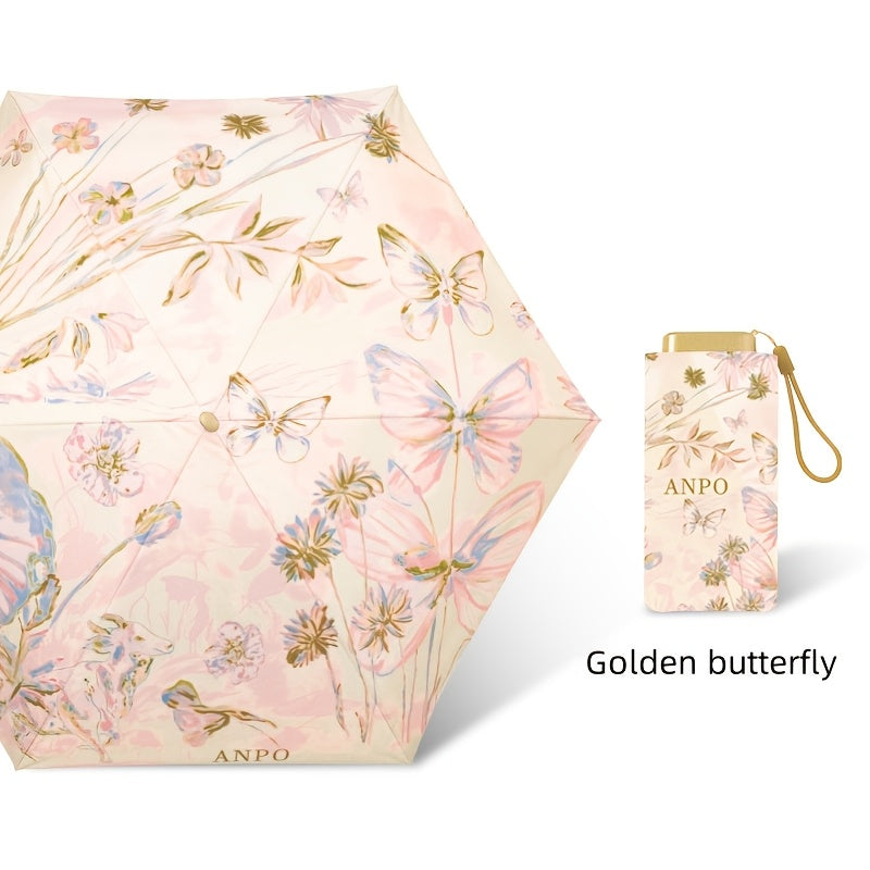 Foldable Umbrella Stylish Floral Card Design, Durable Iron Frame, Manual Open, Compact & Lightweight for Rain or Sun Protection, Rainproof Umbrella