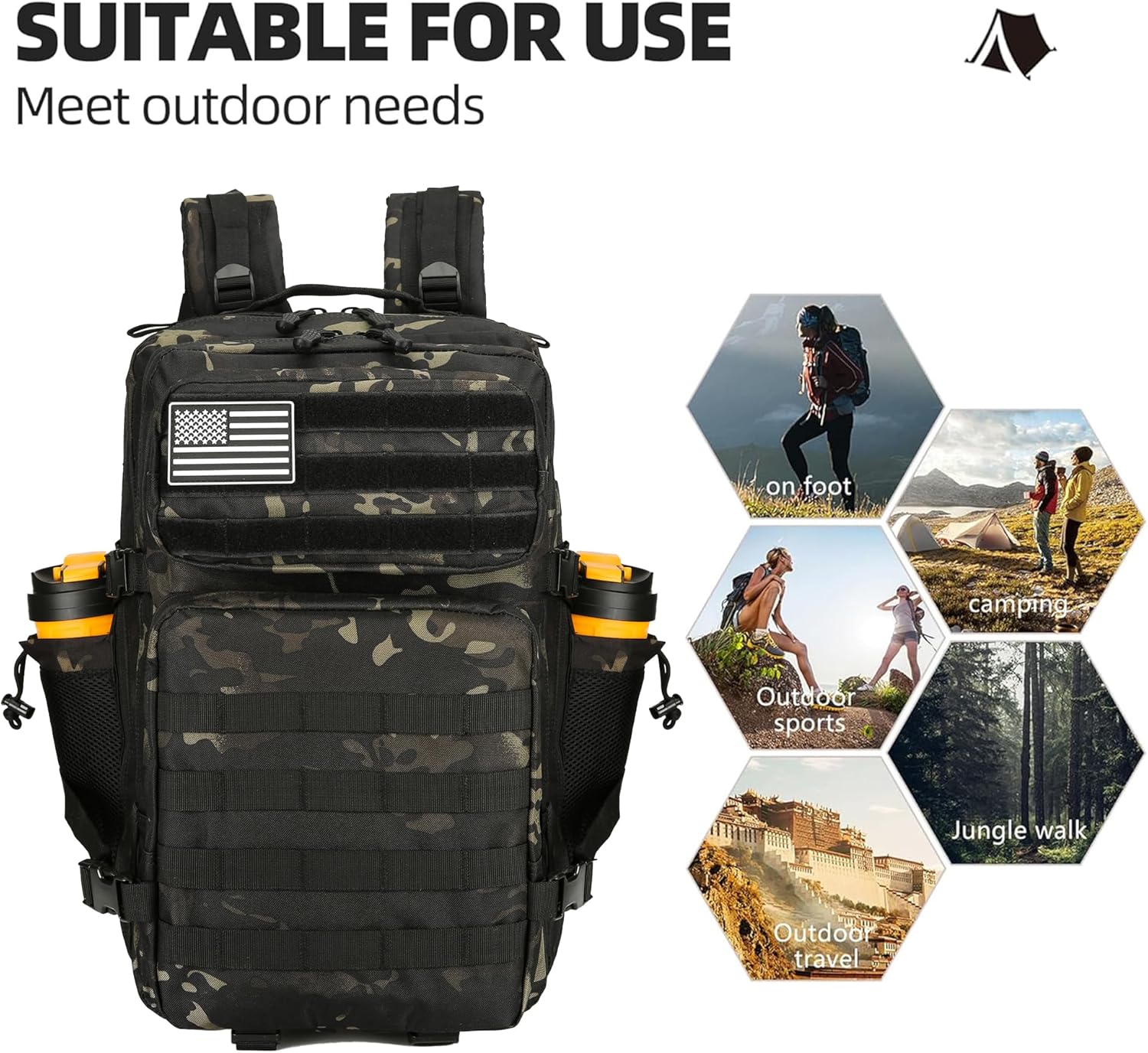 Military 45L Tactical Assault Backpack 3 day assault pack with Molle Waterproof backpack Camouflage