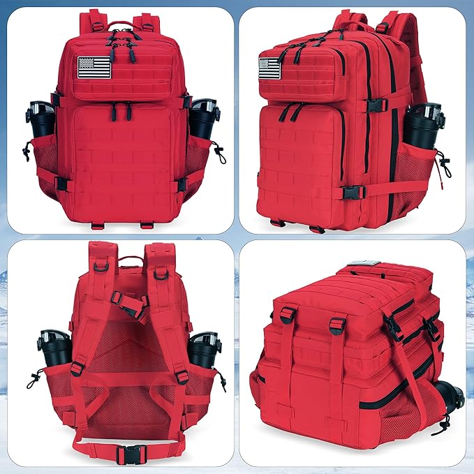 Military 45L Tactical Assault Backpack 3 day assault pack with Molle Waterproof backpack RED