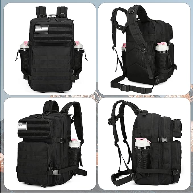 Military 45L Tactical Assault Backpack 3 day assault pack with Molle Waterproof backpack Black