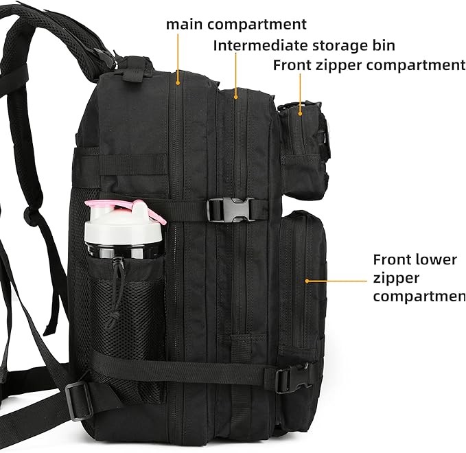 Military 45L Tactical Assault Backpack 3 day assault pack with Molle Waterproof backpack Black