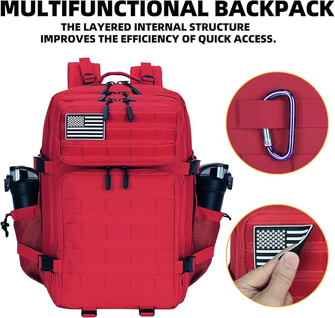 Military 45L Tactical Assault Backpack 3 day assault pack with Molle Waterproof backpack RED