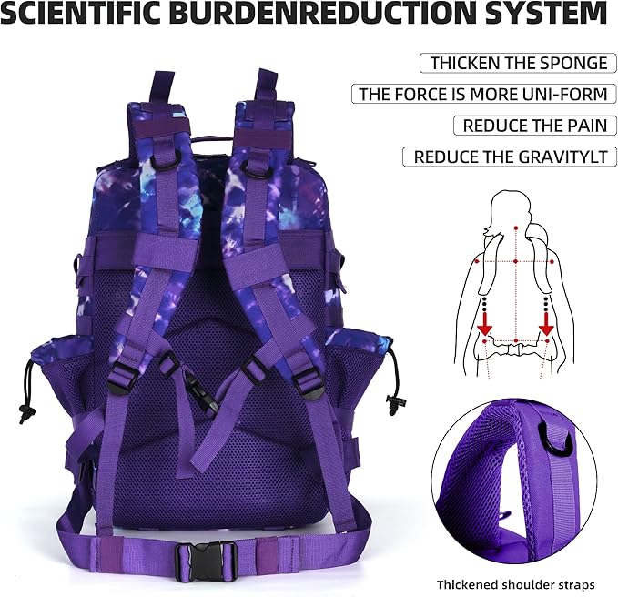 Military 45L Tactical Assault Backpack 3 day assault pack with Molle Waterproof backpack Purple Magic Color