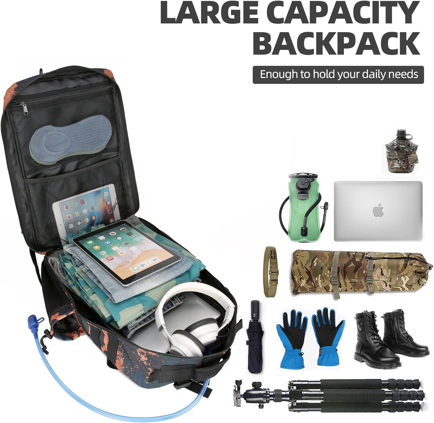 Military 45L Tactical Assault Backpack 3 day assault pack with Molle Waterproof backpack Mars Camo