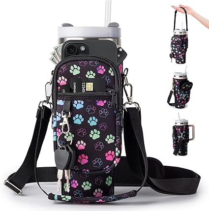 Insulated Water Bottle Sleeve for 30/40oz Cups with Handle & Multi-Pocket Design, Durable Tumbler Cover for Hiking, Travel, Picnic Accessories, Outdoor Gear for Men Women