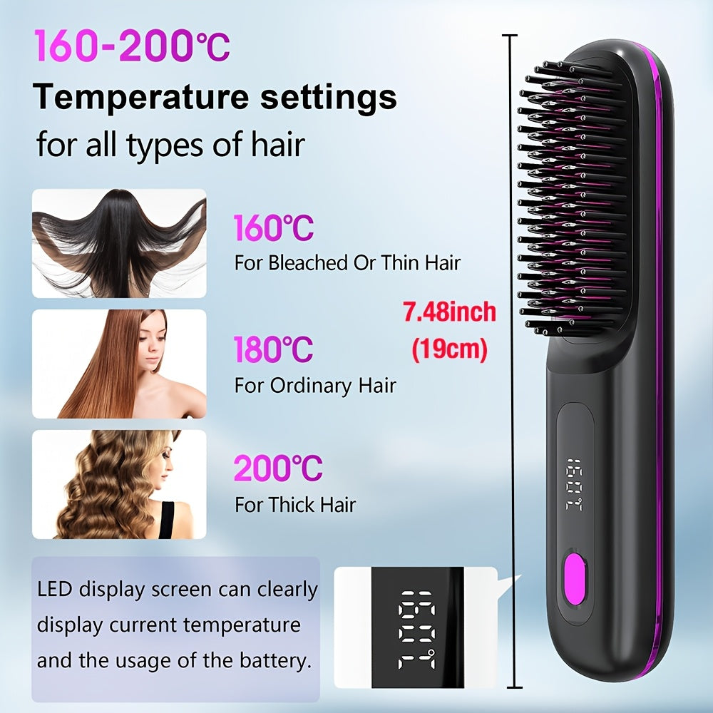 Cordless Hair Straightener for Travel,Mini Hair Straightener Comb with Negative Ion,Portable hot Brush Hair Straightener for Women, Rechargeable 9600mAh Battery, Anti-Scald,12 Temp-Setting