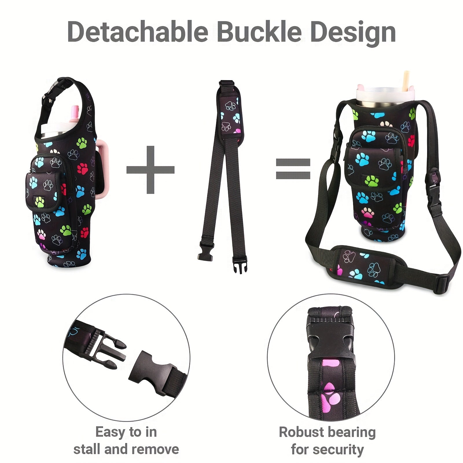 Insulated Water Bottle Sleeve for 30/40oz Cups with Handle & Multi-Pocket Design, Durable Tumbler Cover for Hiking, Travel, Picnic Accessories, Outdoor Gear for Men Women