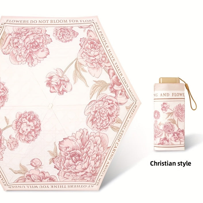 Foldable Umbrella Stylish Floral Card Design, Durable Iron Frame, Manual Open, Compact & Lightweight for Rain or Sun Protection, Rainproof Umbrella