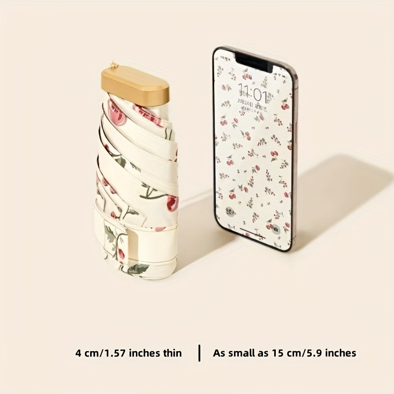 Foldable Umbrella Stylish Floral Card Design, Durable Iron Frame, Manual Open, Compact & Lightweight for Rain or Sun Protection, Rainproof Umbrella