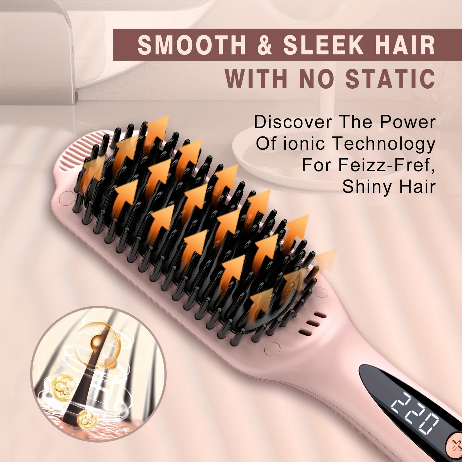 Hair Straightener Brush: Ceramic Negative Ionic Hot Brush for Straightening Smoothing Hair - Reduce Frizz 30s Fast Heating Dual Voltage
