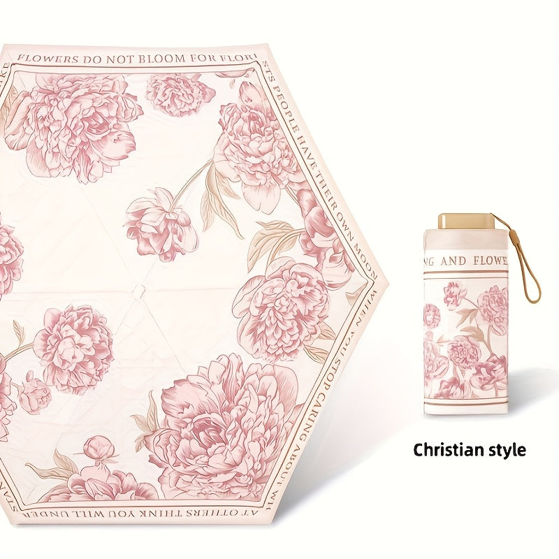 Foldable Umbrella Stylish Floral Card Design, Durable Iron Frame, Manual Open, Compact & Lightweight for Rain or Sun Protection, Rainproof Umbrella