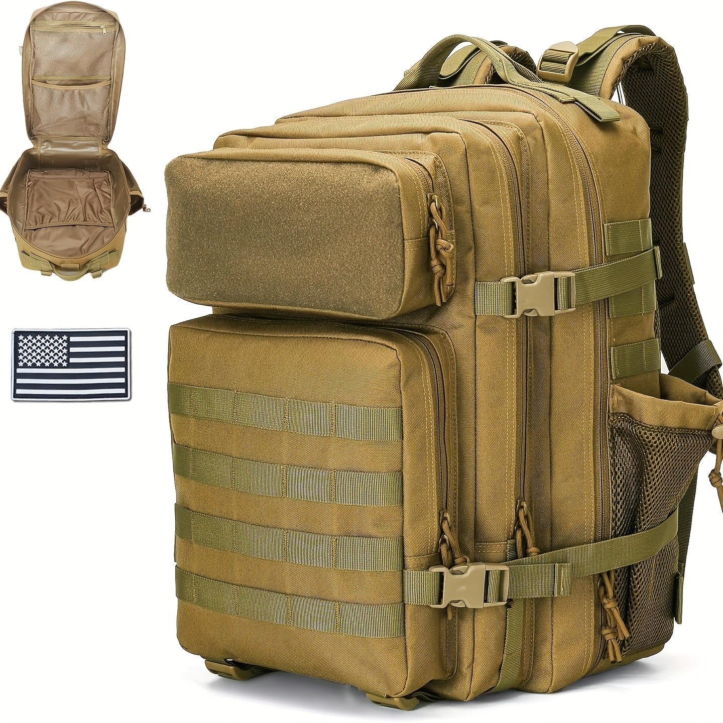 Military 45L Tactical Assault Backpack 3 day assault pack with Molle Waterproof backpack Khaki
