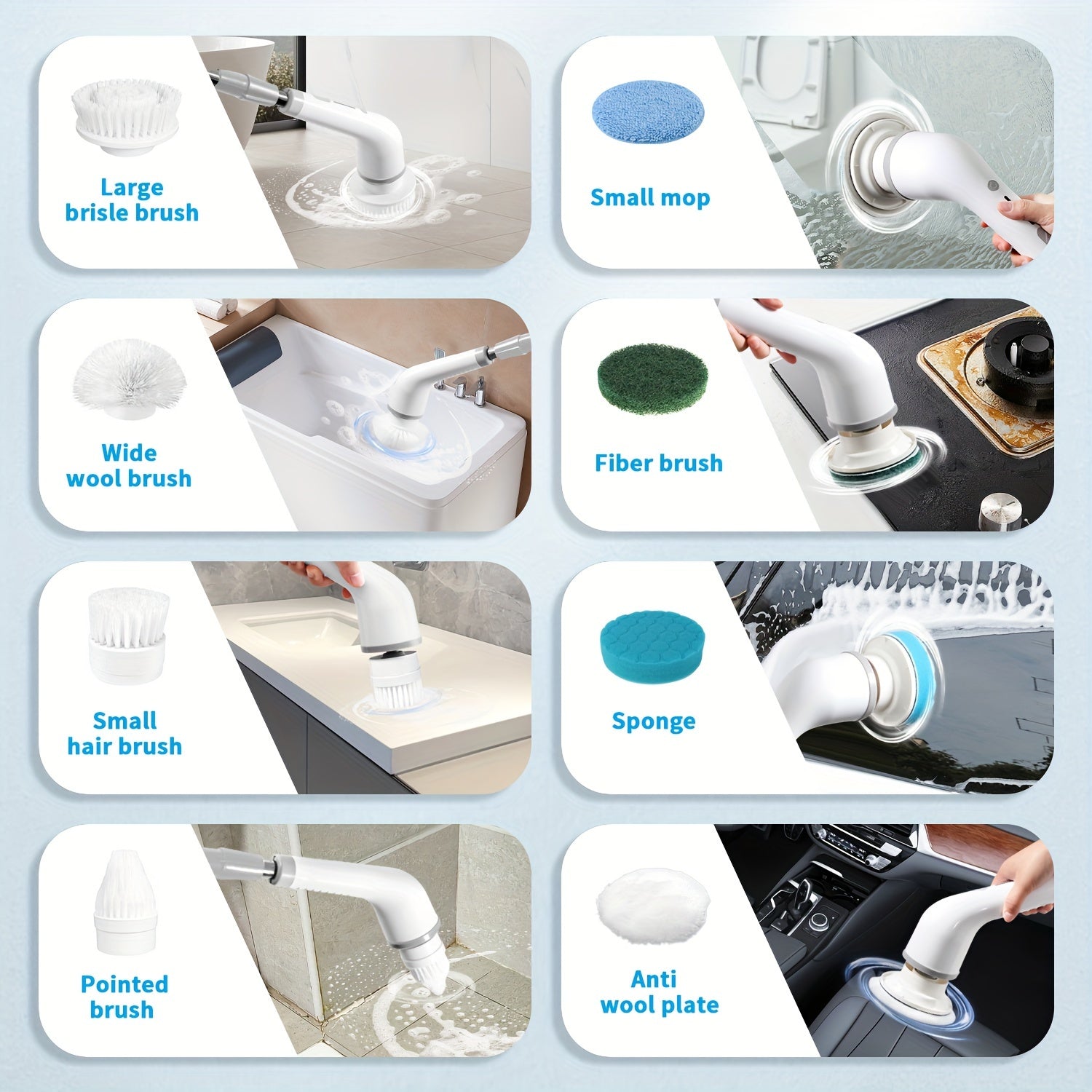 Electric Spin Scrubber, 2 Speeds, Cordless Power Spinning Cleaner Brush, Handheld Shower With 8 Replaceable Brush Heads+cleaner For Tile, Tub, Sink, Wall, Bathroom