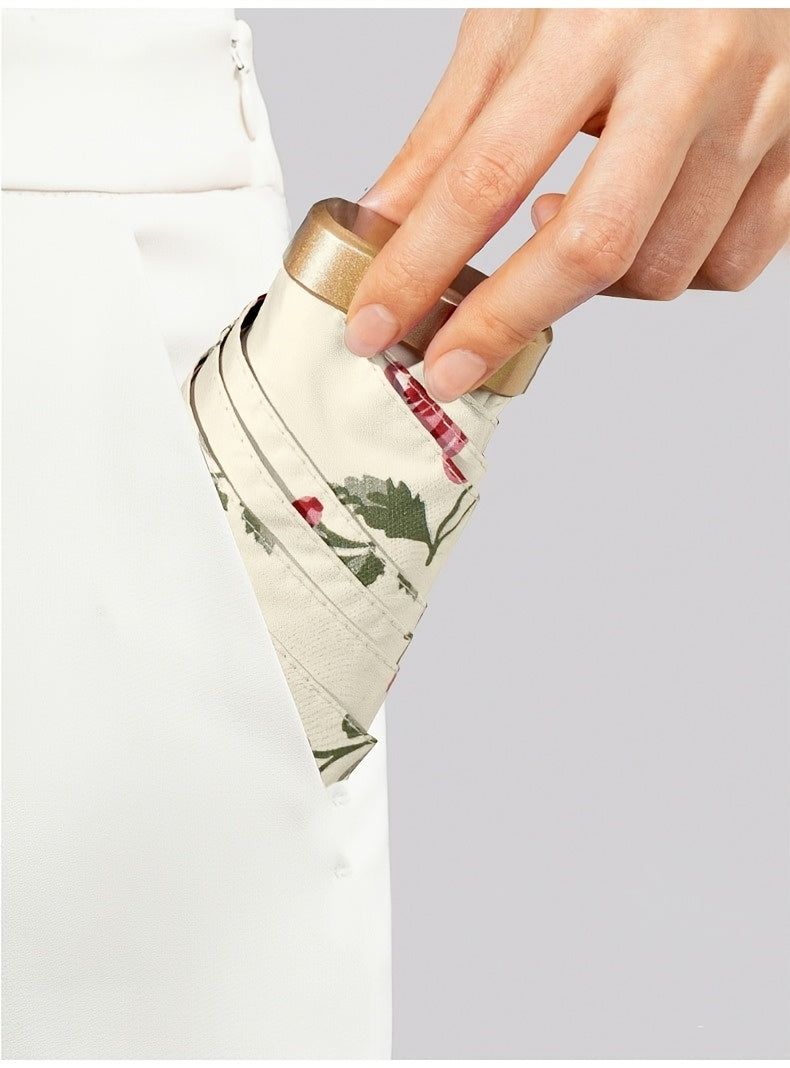 Foldable Umbrella Stylish Floral Card Design, Durable Iron Frame, Manual Open, Compact & Lightweight for Rain or Sun Protection, Rainproof Umbrella