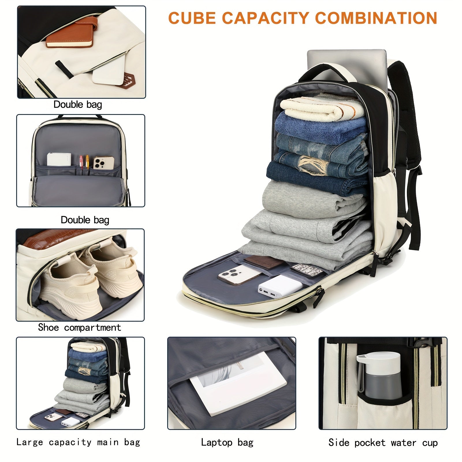 Women's Travel Backpack, Airline Approved Laptop Bag for Men & Women, College Computer Bag, , Casual Backpack with Shoe Compartement