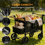 Osmika Black wagon with picnic items in a park, highlighting its large capacity and features.