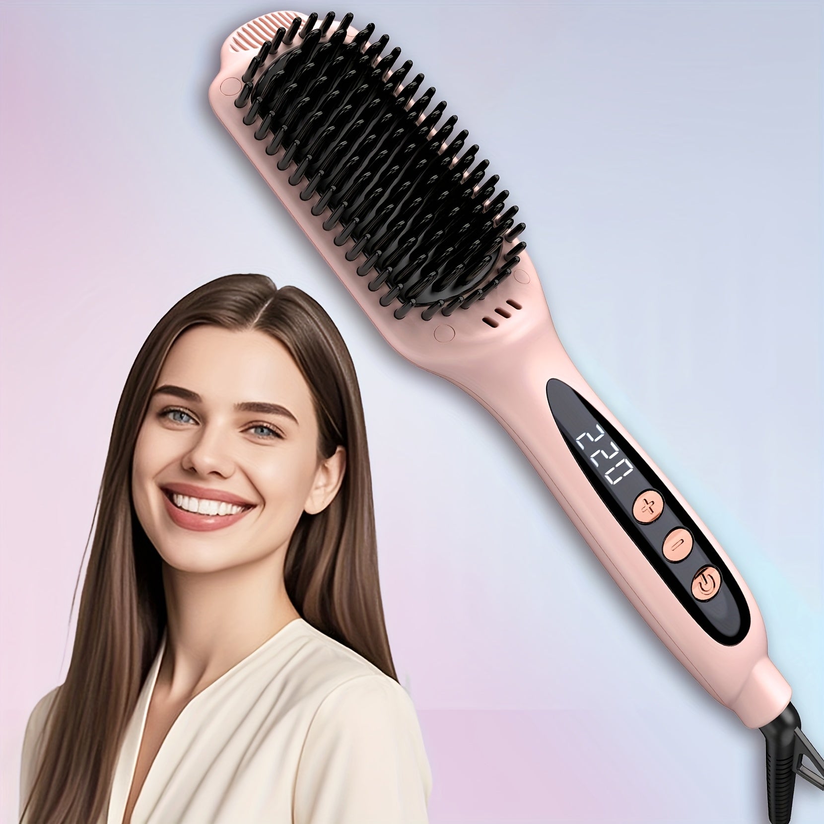 Hair Straightener Brush: Ceramic Negative Ionic Hot Brush for Straightening Smoothing Hair - Reduce Frizz 30s Fast Heating Dual Voltage