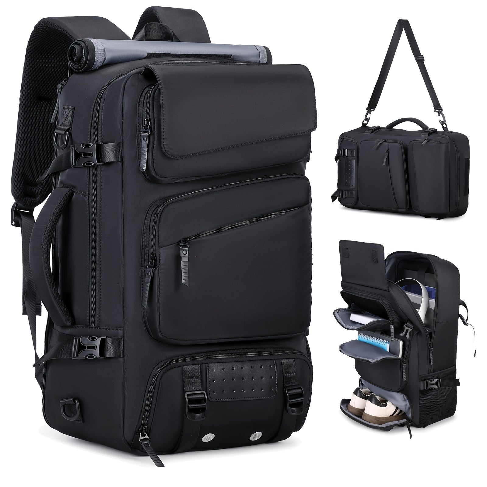 Travel Backpack for Women Men Carry On Backpack fits 16” Laptop Waterproof Convertible Backpack with Shoe Compartment (Grey)