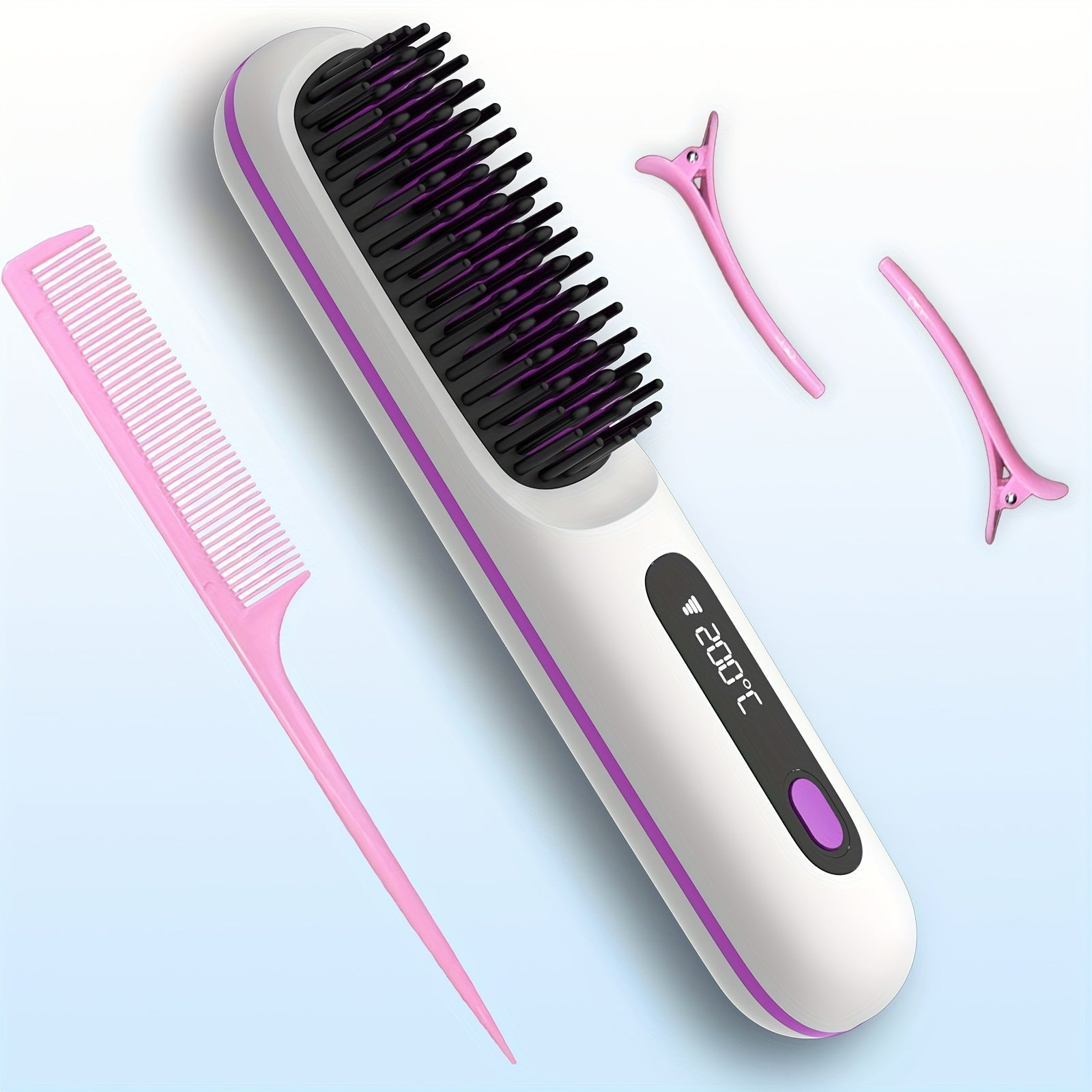 Cordless Hair Straightener for Travel,Mini Hair Straightener Comb with Negative Ion,Portable hot Brush Hair Straightener for Women, Rechargeable 9600mAh Battery, Anti-Scald,12 Temp-Setting