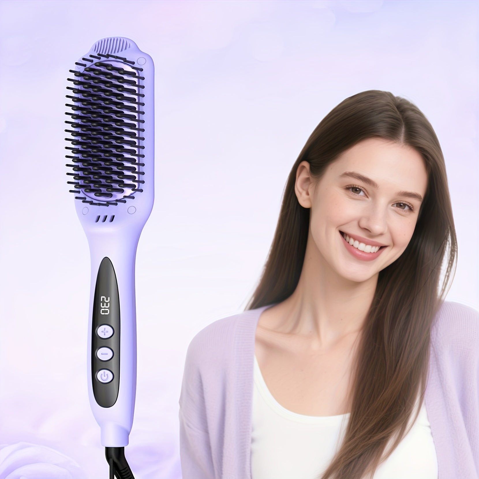Hair Straightener Brush: Ceramic Negative Ionic Hot Brush for Straightening Smoothing Hair - Reduce Frizz 30s Fast Heating Dual Voltage