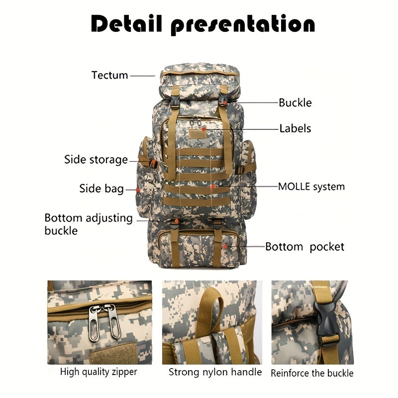 70L Hiking Backpack for Men, Waterproof Lightweight Camping Backpack, Military Rucksack with Molle, 3-Day Assault Pack for Travel, Climbing, Outdoor Sports