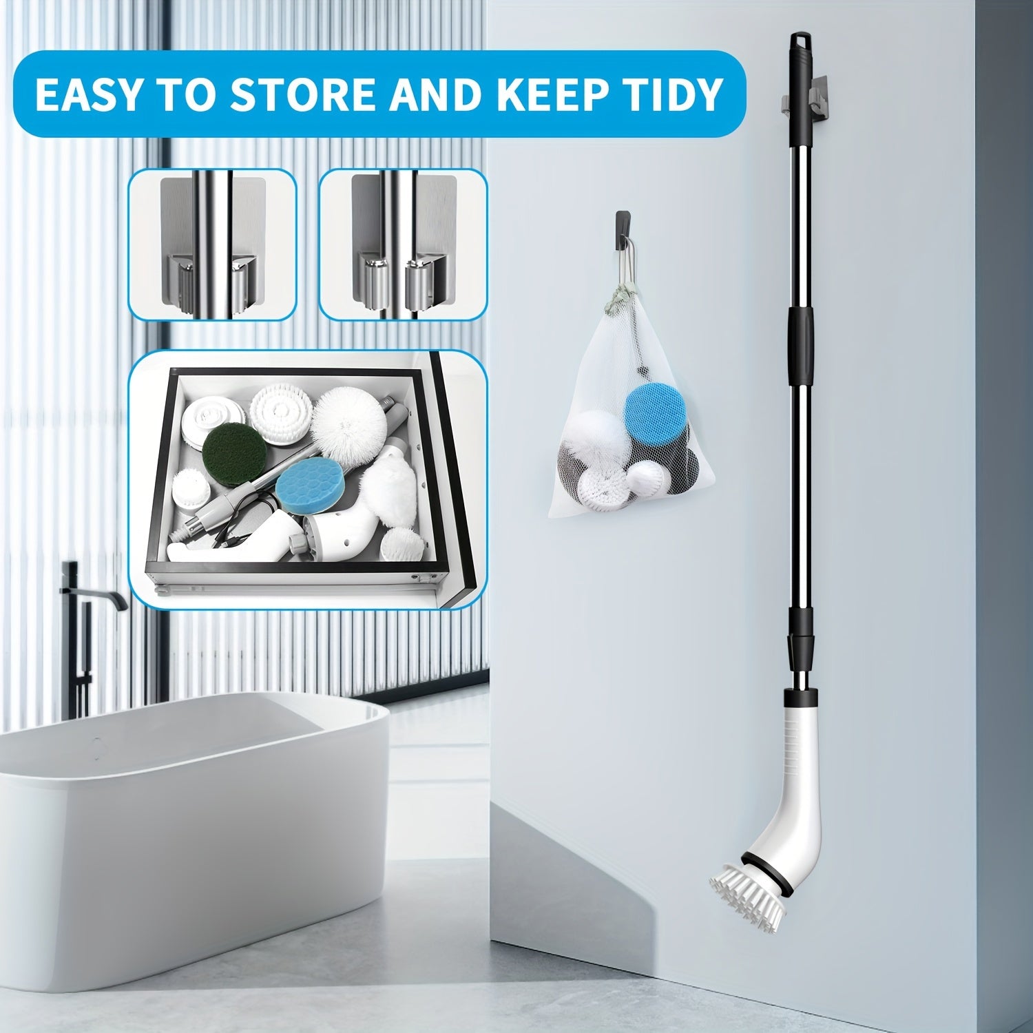 Electric Spin Scrubber, 2 Speeds, Cordless Power Spinning Cleaner Brush, Handheld Shower With 8 Replaceable Brush Heads+cleaner For Tile, Tub, Sink, Wall, Bathroom