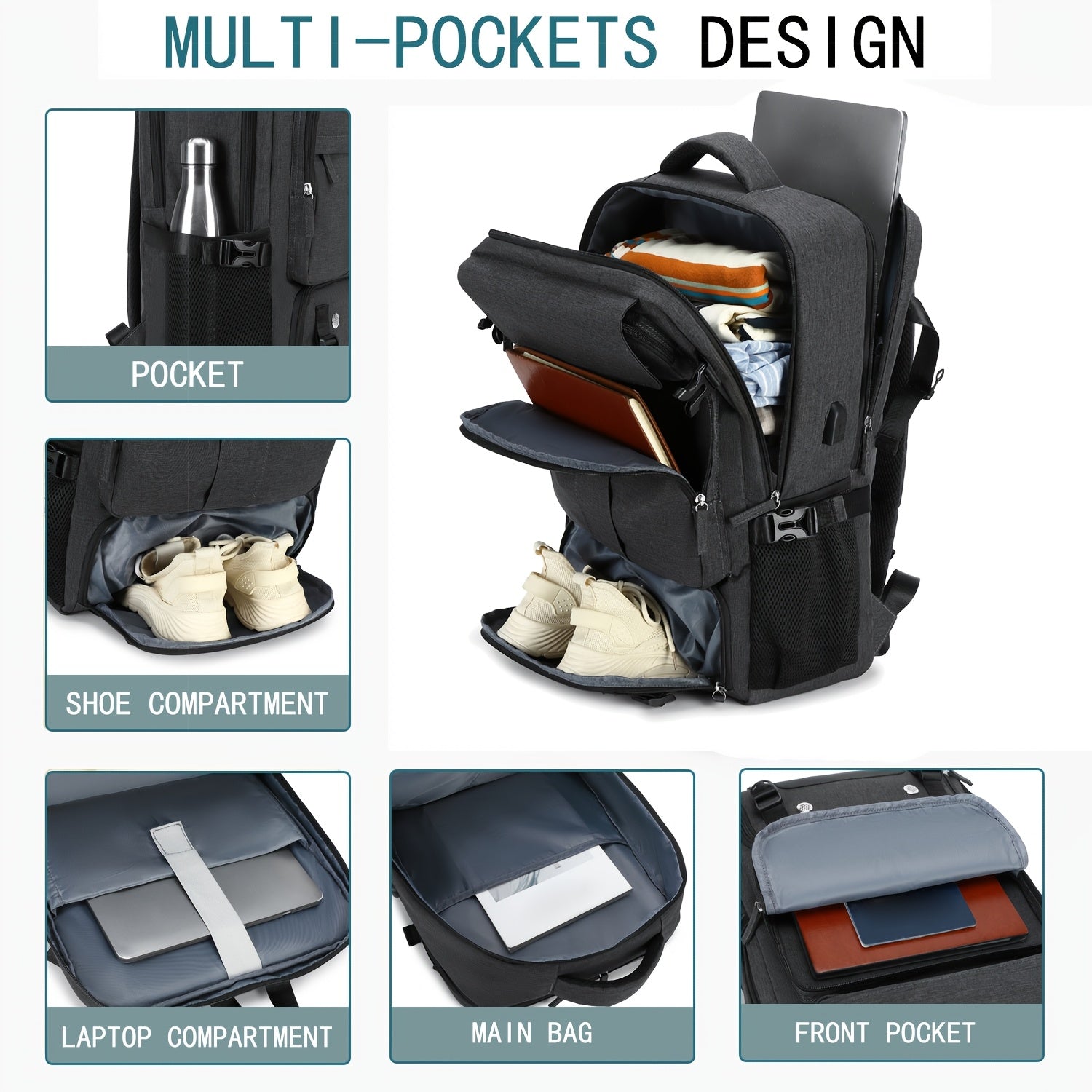 Travel Backpack for Women Men Carry On Backpack fits 16” Laptop Waterproof Convertible Backpack with Shoe Compartment