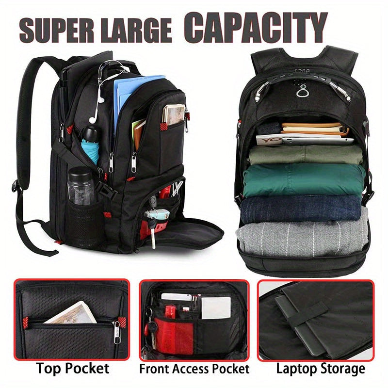 Extra Large Travel Backpack for Men Women: 17 in Laptop Backpacks for School, Anti Theft TSA Travel Bag with USB Charging Port, Business Computer Bag