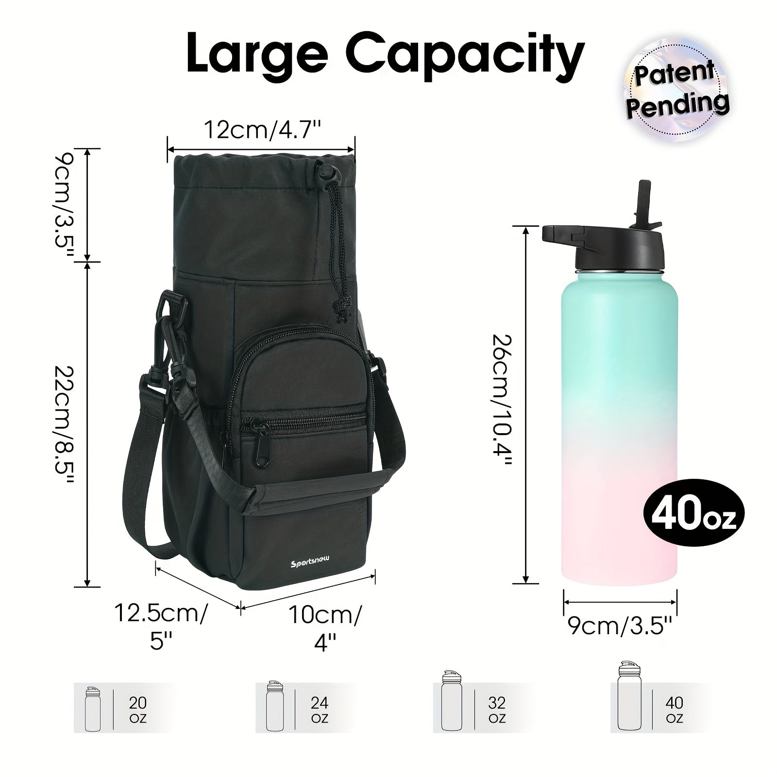 Water Bottle Carrier Bag with Phone Pocket for Stanley Cup 40/30oz,Insulated Neoprene Water Bottle Holder Cross-body Carrier Bag with Adjustable Shoulder & Handheld Strap