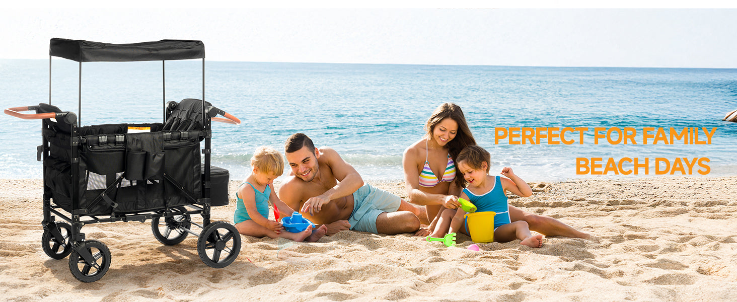 Lifestyle tri-panel — family adventures at the park, beach and outdoor camp