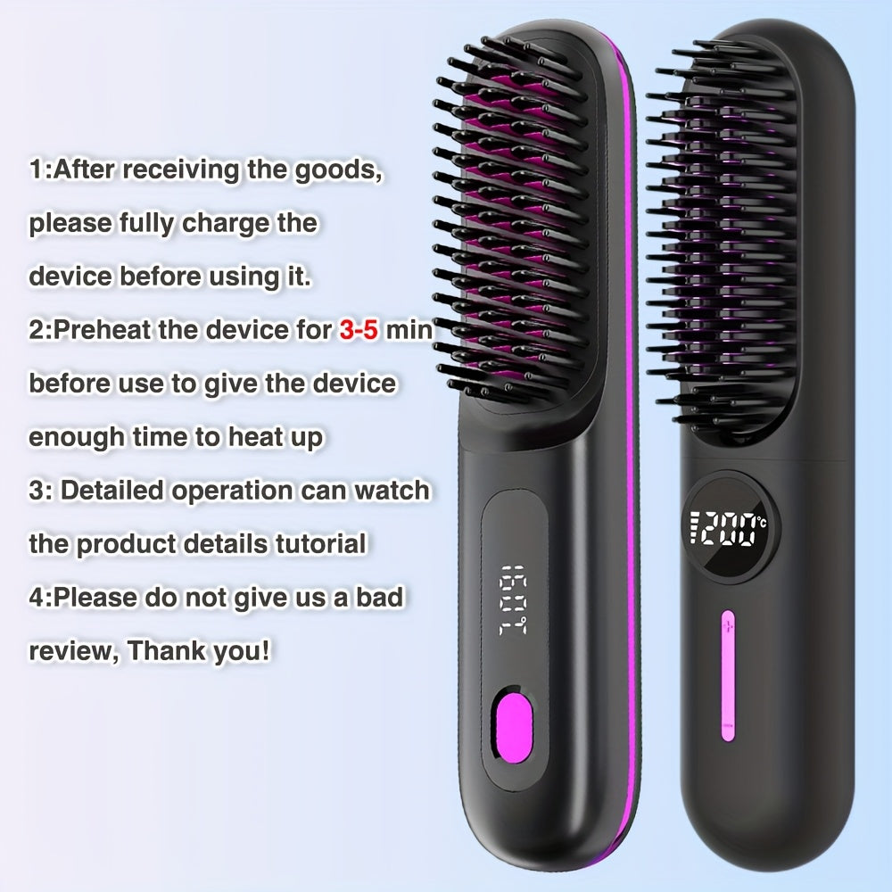 Cordless Hair Straightener for Travel,Mini Hair Straightener Comb with Negative Ion,Portable hot Brush Hair Straightener for Women, Rechargeable 9600mAh Battery, Anti-Scald,12 Temp-Setting