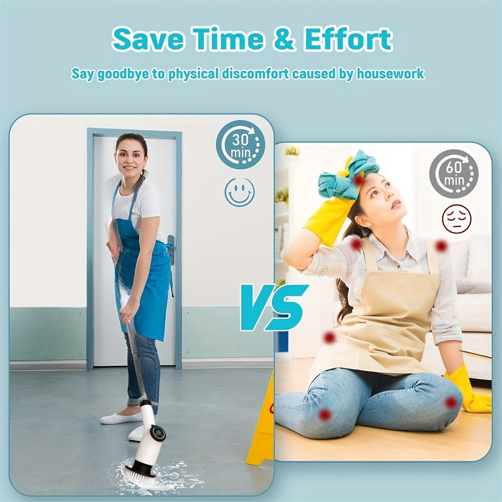 Electric Spin Scrubber, Cordless Cleaning Brush with 8 Replaceable Brush Heads and Adjustable Extension Handle, Power Scrubber Dual Speed Shower Scrubber for Tub, Tile, Floor, Bathroom, Kitchen, Car