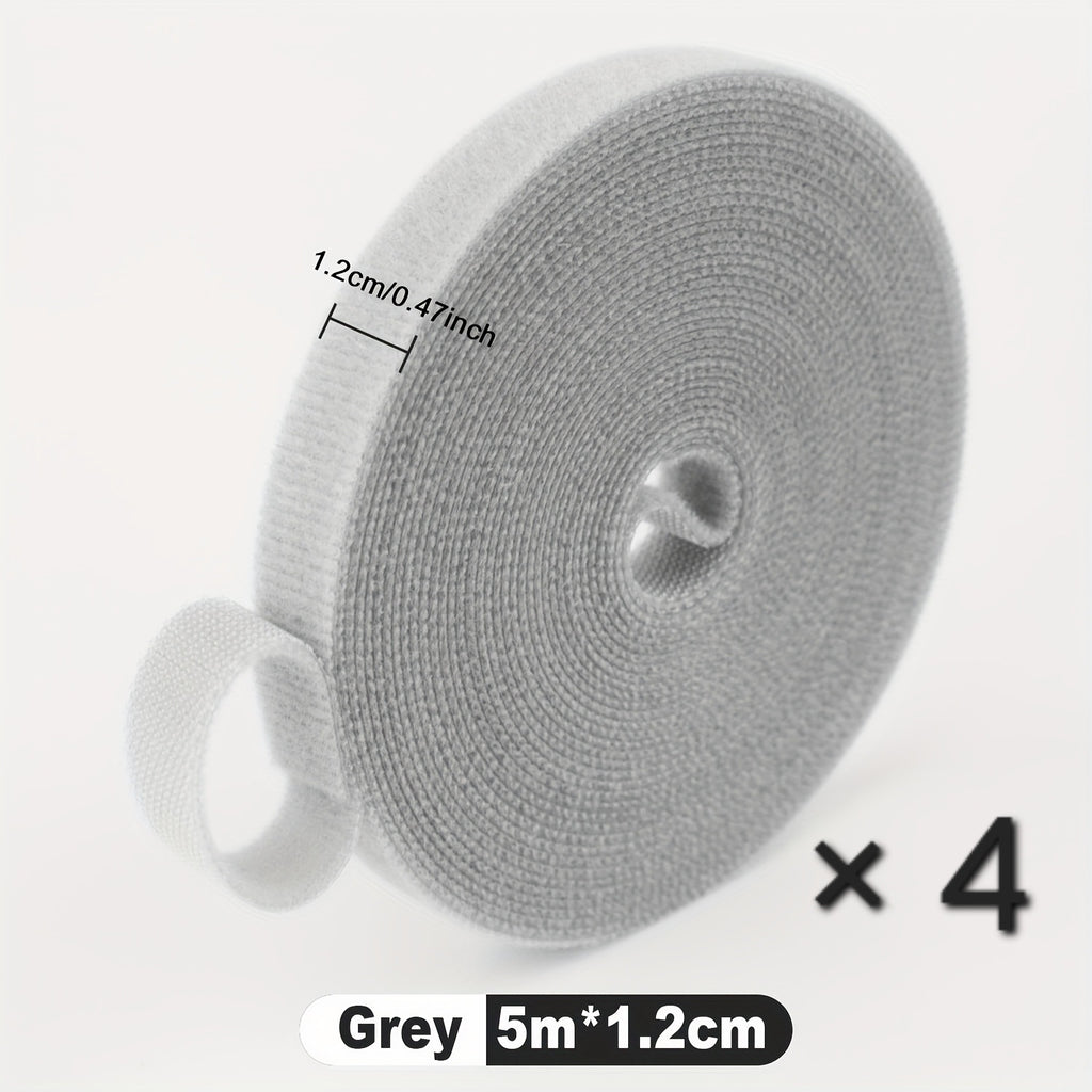 4 Rolls Self-Adhesive Hook and Loop Tape Heavy Duty Sticky Back Tape Fastener - Double Roll with Adhesive Backing - Cut to Size Strips