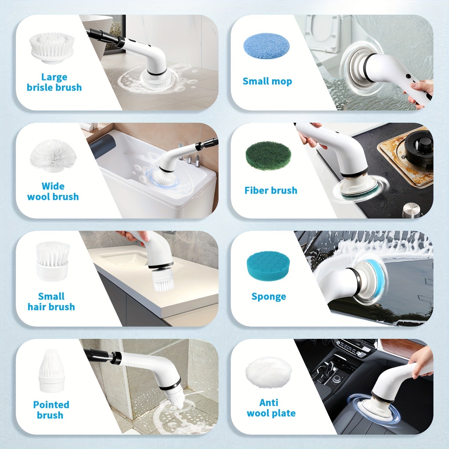 Electric Spin Scrubber, 2 Speeds, Cordless Power Spinning Cleaner Brush, Handheld Shower With 8 Replaceable Brush Heads+cleaner For Tile, Tub, Sink, Wall, Bathroom
