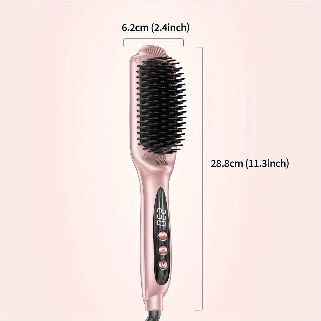 Hair Straightener Brush: Ceramic Negative Ionic Hot Brush for Straightening Smoothing Hair - Reduce Frizz 30s Fast Heating Dual Voltage