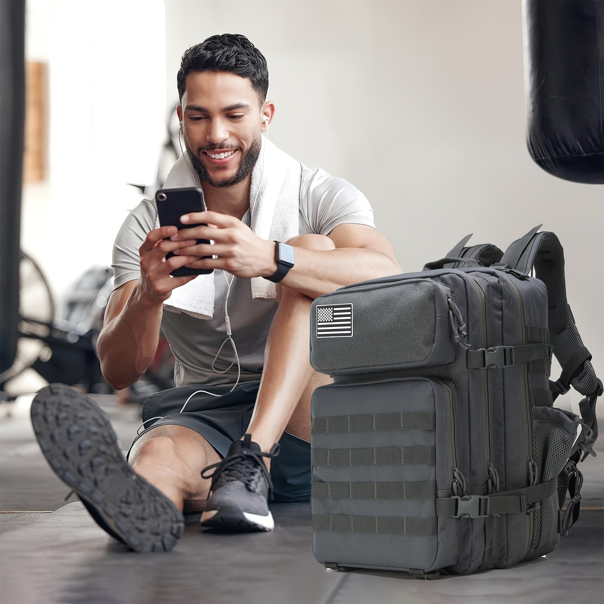 Military 45L Tactical Assault Backpack 3 day assault pack with Molle Waterproof backpack Black
