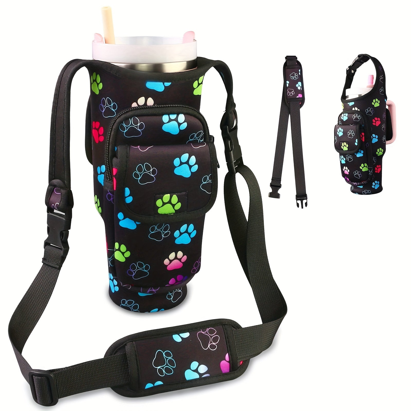 Insulated Water Bottle Sleeve for 30/40oz Cups with Handle & Multi-Pocket Design, Durable Tumbler Cover for Hiking, Travel, Picnic Accessories, Outdoor Gear for Men Women