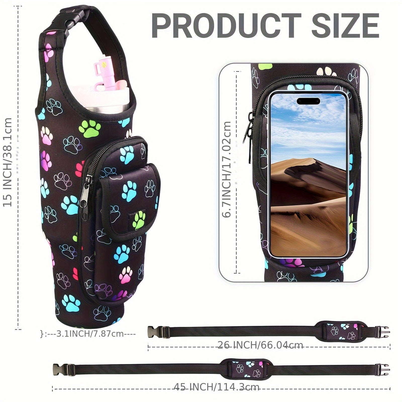 Insulated Water Bottle Sleeve for 30/40oz Cups with Handle & Multi-Pocket Design, Durable Tumbler Cover for Hiking, Travel, Picnic Accessories, Outdoor Gear for Men Women