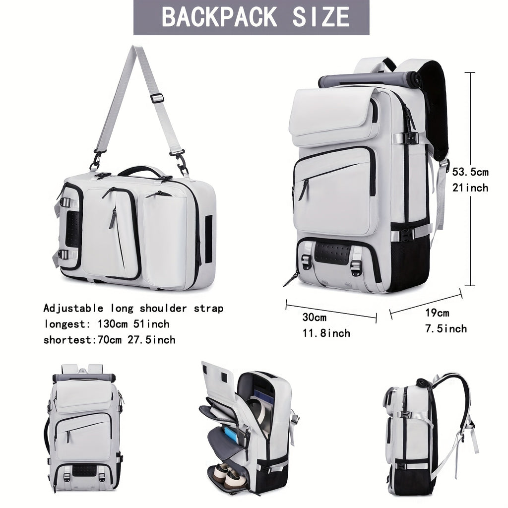 Travel Backpack for Women Men Carry On Backpack fits 16” Laptop Waterproof Convertible Backpack with Shoe Compartment (Grey)
