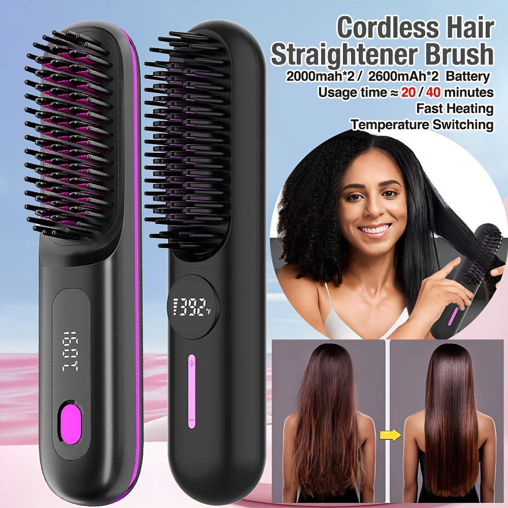 Cordless Hair Straightener for Travel,Mini Hair Straightener Comb with Negative Ion,Portable hot Brush Hair Straightener for Women, Rechargeable 9600mAh Battery, Anti-Scald,12 Temp-Setting