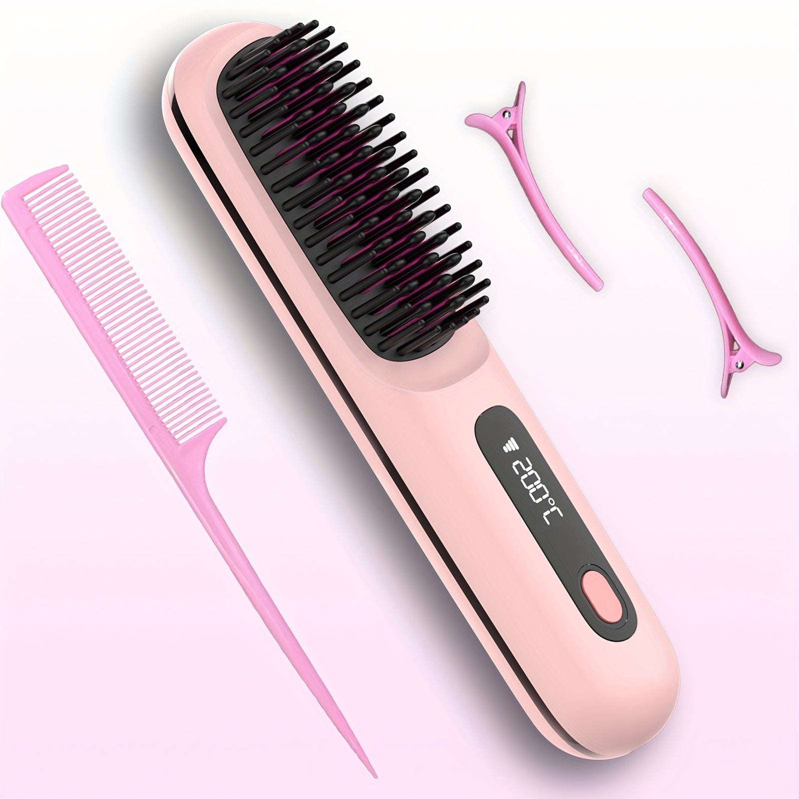 Cordless Hair Straightener for Travel,Mini Hair Straightener Comb with Negative Ion,Portable hot Brush Hair Straightener for Women, Rechargeable 9600mAh Battery, Anti-Scald,12 Temp-Setting