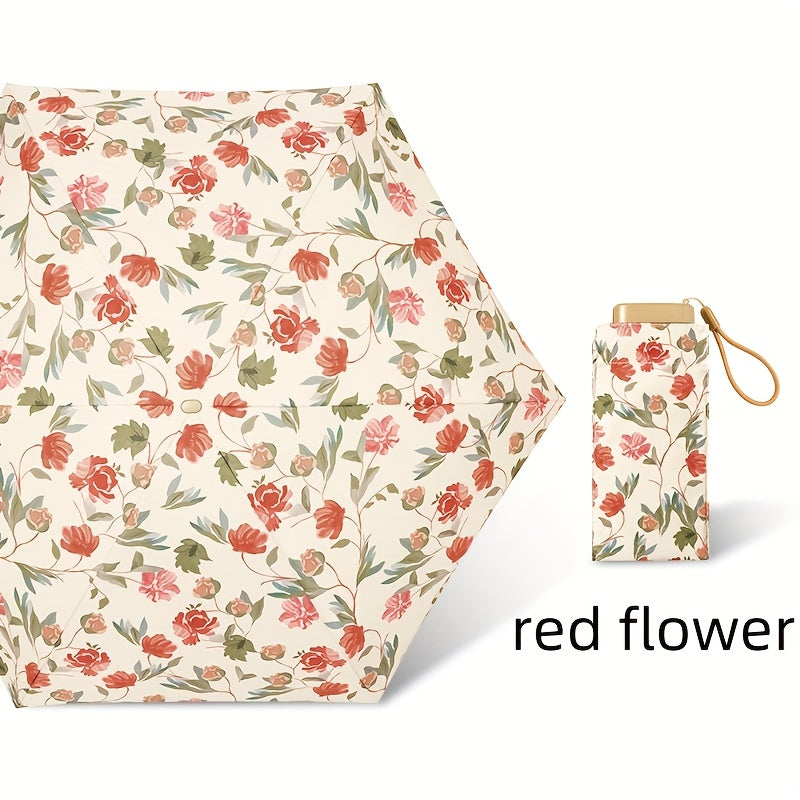 Foldable Umbrella Stylish Floral Card Design, Durable Iron Frame, Manual Open, Compact & Lightweight for Rain or Sun Protection, Rainproof Umbrella